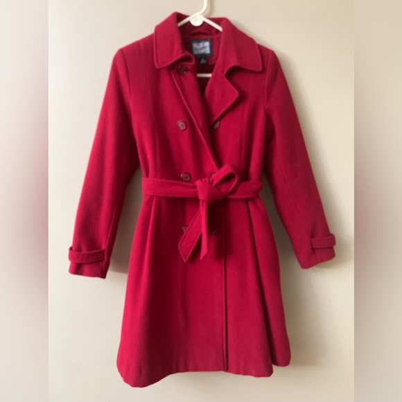 Rothschild Girls Red Wool Trench Coat Jacket Size 16 - GORGEOUS - Picture 1 of 12
